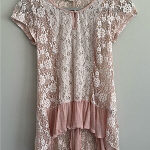 A'Reve Pink Lace Button-Down Top